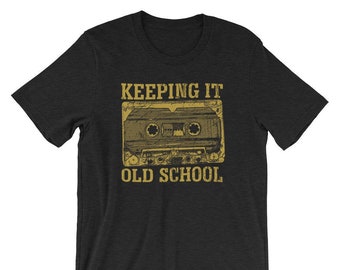 Keeping It Old School Vintage Distressed Short-Sleeve Unisex T-Shirt Cassette Tape