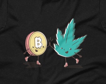 Bitcoin Cannabis High Five Friends Short-Sleeve Unisex T-Shirt
