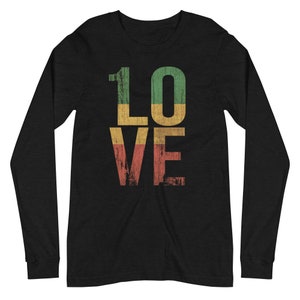 T-shirt unisexe à manches longues Rock Reggae Rasta Colors Love Roots One Love