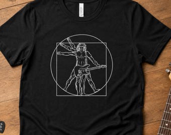 Guitarist Vitruvian Man Short-Sleeve Unisex T-Shirt Rocker Design