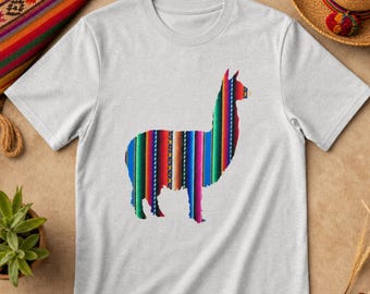 Lamashirt etnisch Aguayo-inheems T-shirt uniseks textielafbeelding met korte mouwen