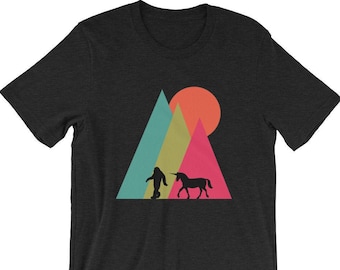 Unicorn Bigfoot Walking In The Wild Short-Sleeve Unisex T-Shirt Mythical Creatures