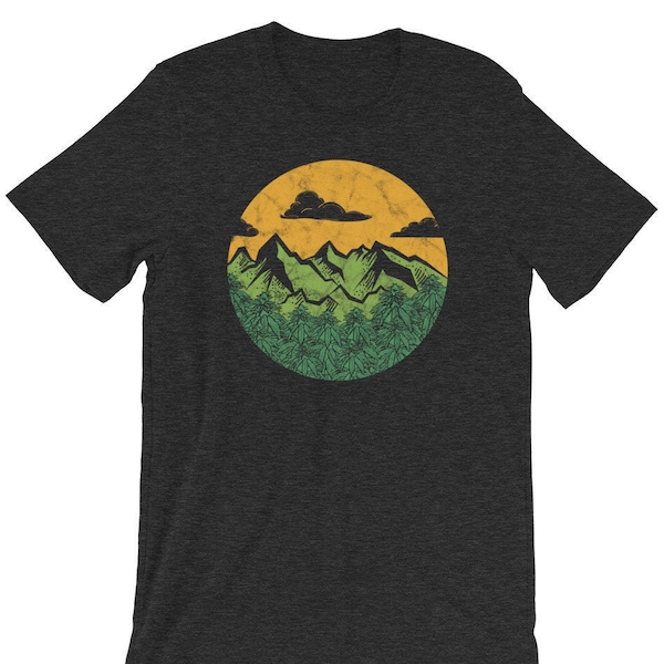 Cannabis Forest Mountain Graphic Design Short-Sleeve Unisex T-Shirt Marijuana Plant Outdoor Grower