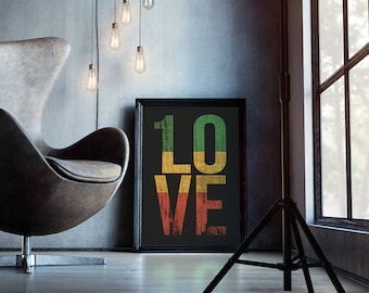 1 Love Reggae Music Inspired Photo paper poster One Love Rasta Colors