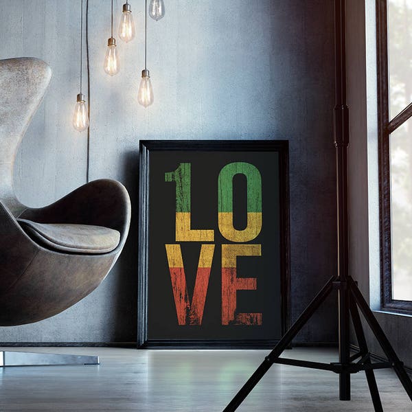 1 Love Reggae Music Inspired Photo affiche papier One Love Rasta Colors