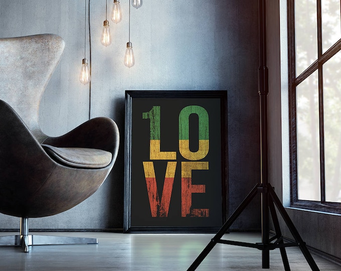 1 Love Reggae Music Inspired Photo paper poster One Love Rasta Colors