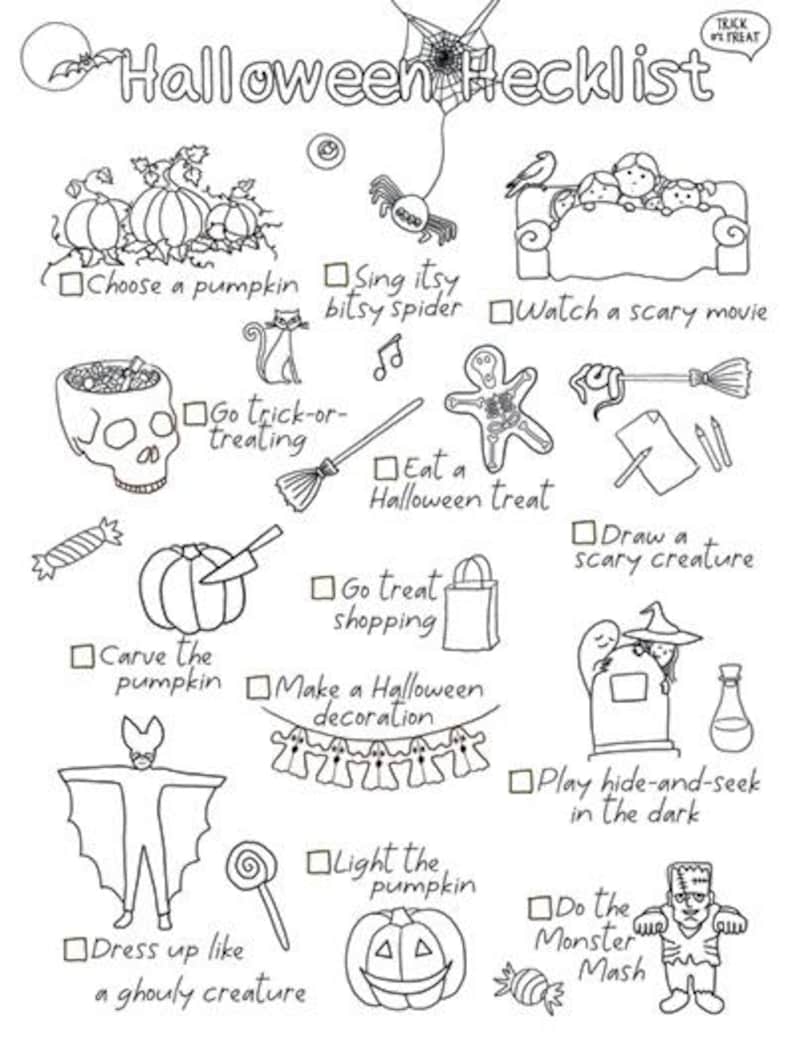 Halloween Checklist Printable Colouring Page or Complete Kids Halloween ...