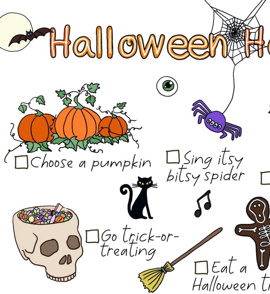Halloween Checklist Printable Colouring Page or Complete Kids Halloween ...