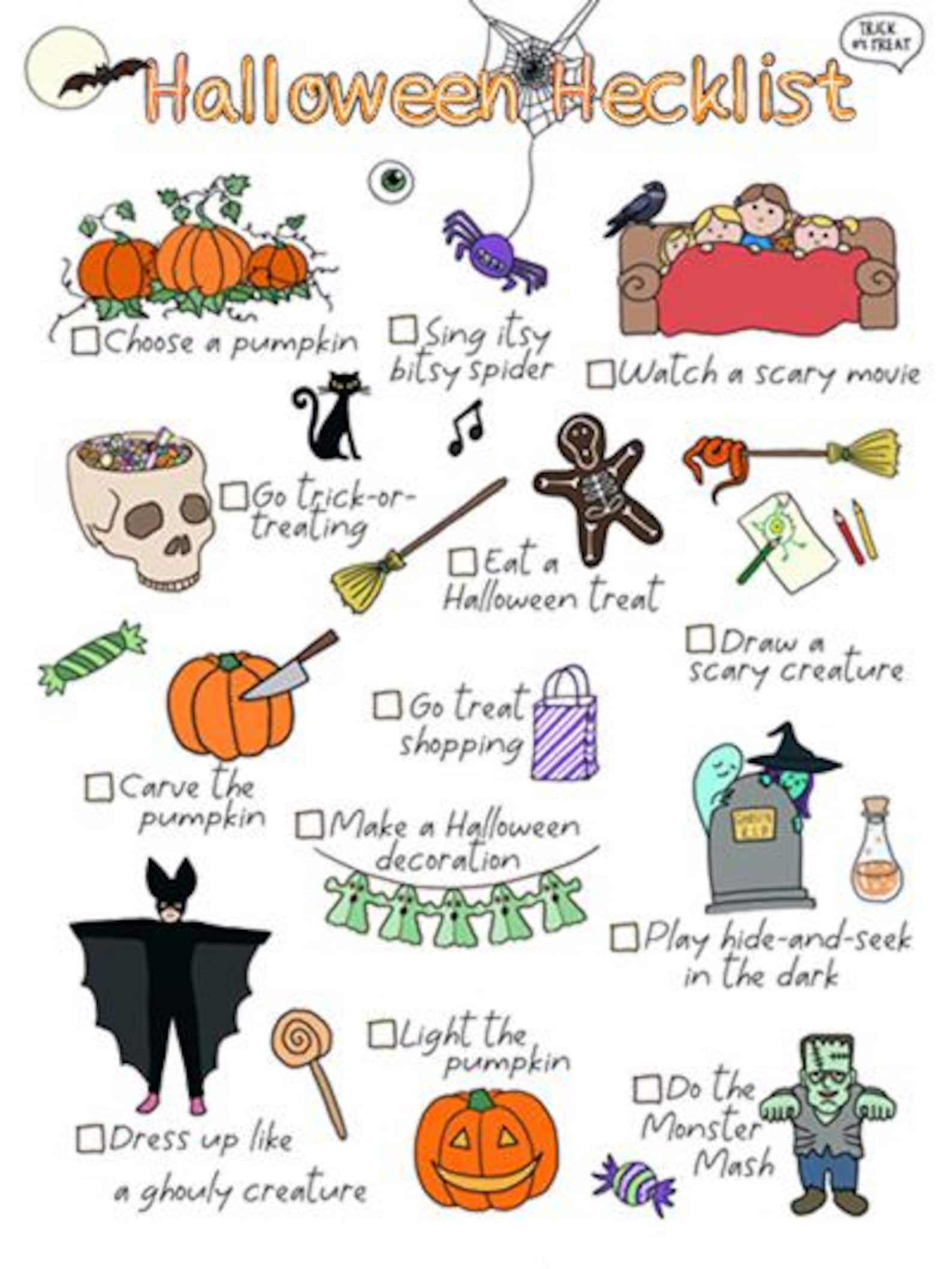 Halloween Checklist Printable Colouring Page or Complete Kids Halloween ...