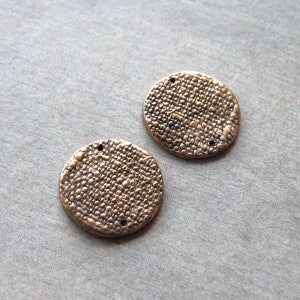 Vintage Linen Textured Jewelry Links, Artisan Findings, Organic Patina Charms, Handmade Bronze Rustic Findings, Gift for Jewelry Artist