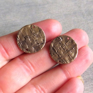 Vintage Linen Textured Jewelry Links, Artisan Findings, Organic Patina Charms, Handmade Bronze Rustic Findings, Gift for Jewelry Artist