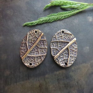 Leaf Woodland Jewelry Links, Artisan Findings, Organic Patina Charms, Handmade Bronze Rustic Findings, Patina Beads