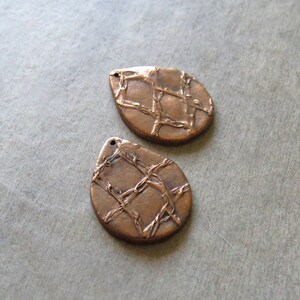 Organic Teardrop Jewelry Links, Artisan Findings, Organic Patina Charms, Handmade Bronze Rustic Findings, Plant Earrings