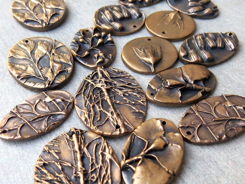 Plant Earrings Handmade Bronze Rustic Findings Artisan Findings Organic Patina Charms Leaf Woodland Jewelry Links Flower Pendant