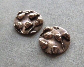 Leaf Woodland Jewelry Links, Artisan Findings, Organic Patina Charms, Handmade Bronze Rustic Findings, Plant Charms