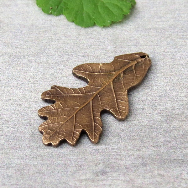 Oak Leaf Pendant, Leaf Woodland Jewelry Links, Artisan Findings, Organic Patina Charms, Handmade Bronze Rustic Findings