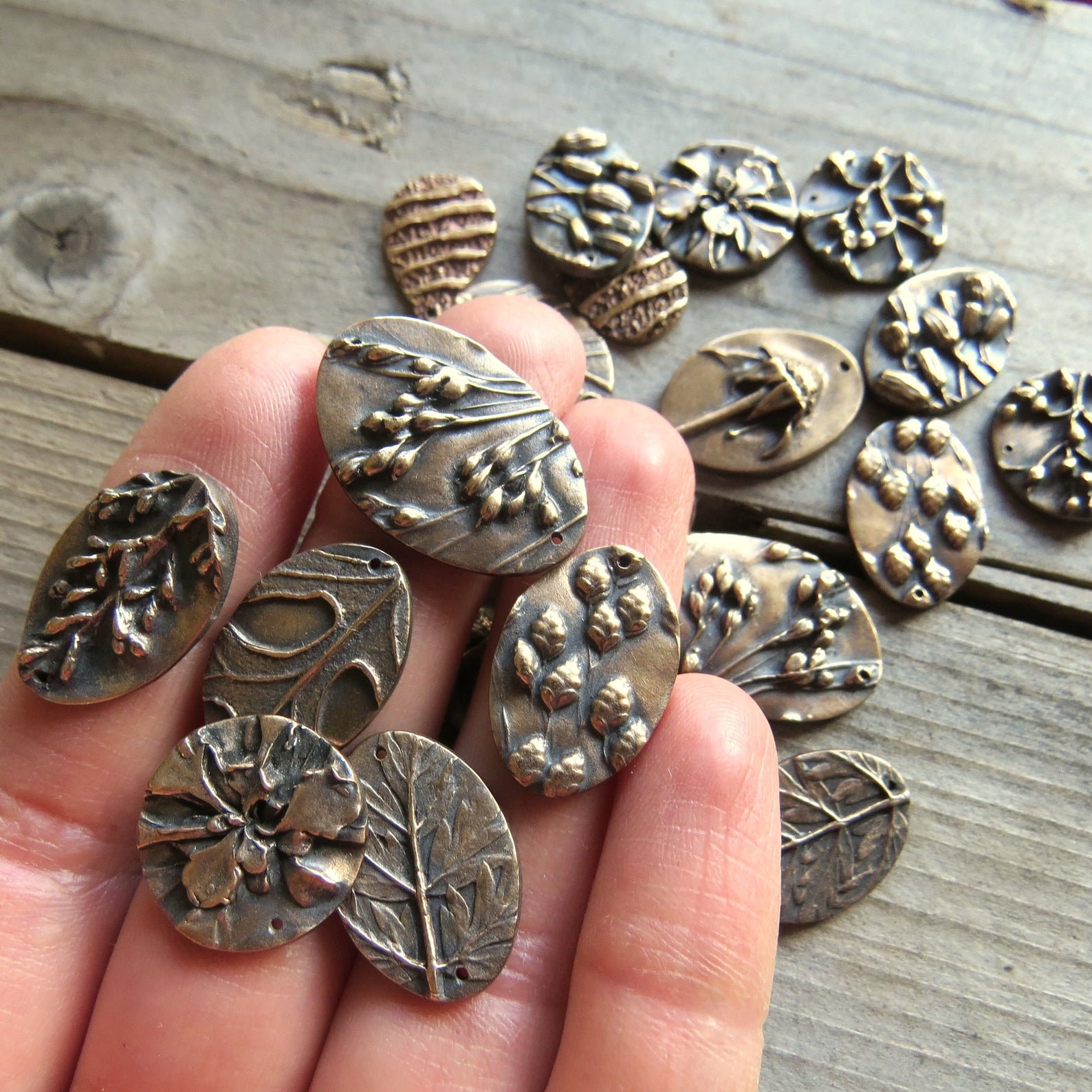 Floral Jewelry Links, Artisan Findings, Organic Patina Charms, Handmade