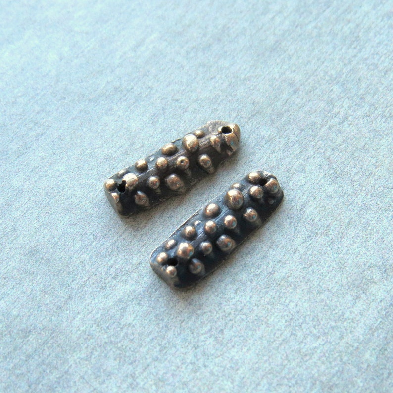 Dotted Jewelry Links, Artisan Findings, Organic Patina Charms, Handmade Bronze Rustic Findings