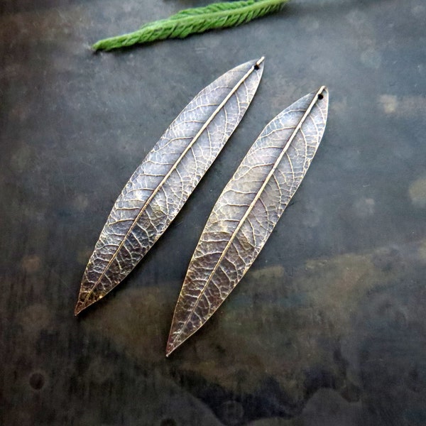 Leaf Woodland Jewelry Links, Artisan Findings, Organic Patina Charms, Handmade Bronze Rustic Findings, Patina Beads