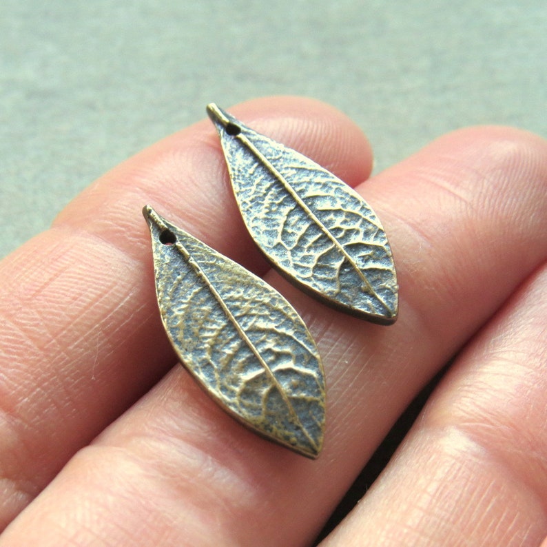 Dandelion Leaf Jewelry Links, Artisan Findings, Organic Patina Charms, Handmade Bronze Rustic