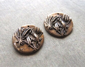Leaf Woodland Jewelry Links, Artisan Findings, Organic Patina Charms, Handmade Bronze Rustic Findings, Plant Charms