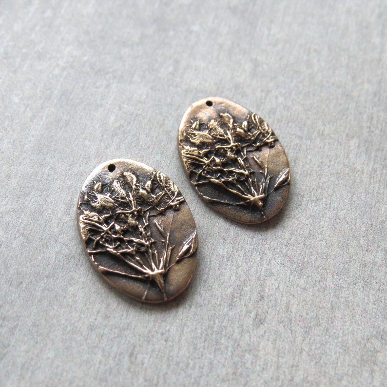 Floral Jewelry Links, Artisan Findings, Organic Patina Charms, Handmade Bronze Rustic Findings