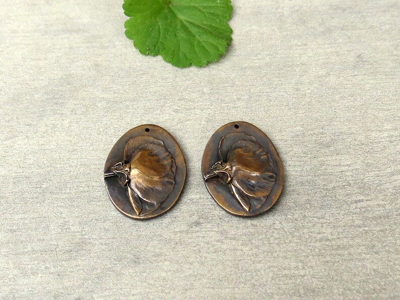 Floral Jewelry Links, Artisan Findings, Organic Patina Charms, Handmade Bronze Rustic Findings