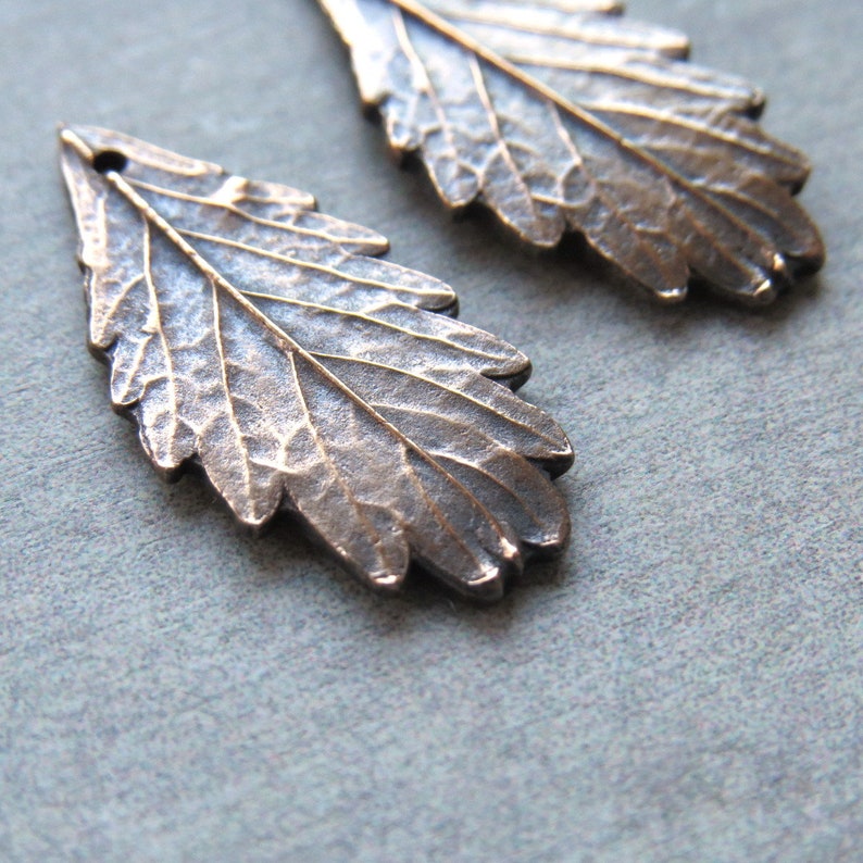 Realistic Leaf Jewelry Links, Artisan Findings, Organic Patina Charms, Handmade Bronze Rustic