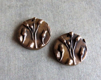 Leaf Woodland Jewelry Links, Artisan Findings, Organic Patina Charms, Handmade Bronze Rustic Findings, Plant Charms
