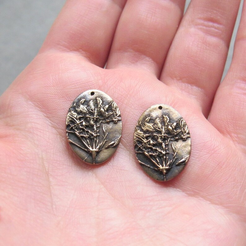 Floral Jewelry Links, Artisan Findings, Organic Patina Charms, Handmade Bronze Rustic Findings