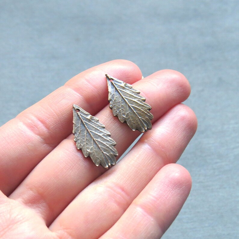 Realistic Leaf Jewelry Links, Artisan Findings, Organic Patina Charms, Handmade Bronze Rustic