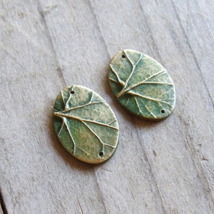 Leaf Woodland Jewelry Links, Artisan Findings, Organic Patina Charms, Handmade Bronze Rustic Findings, Patina Beads