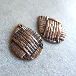 Woven Teardrop Jewelry Links, Artisan Findings, Organic Patina Charms, Handmade Bronze Rustic Findings, Plant Earrings