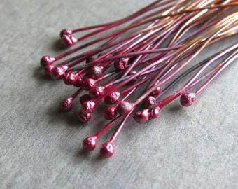 Handmade Cranberry Head Pins, Copper Head Pins, Cherry Headpins, Red Ball Headpins, 22 or 24 gauge x 30, Artisan Findings, Artisan Headpins