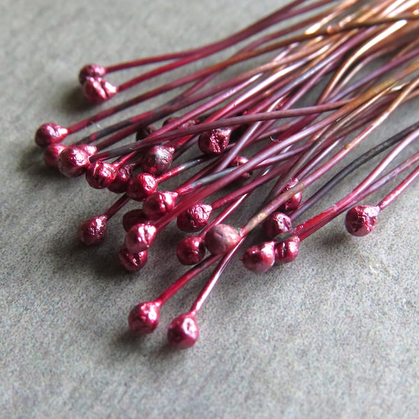 Handmade Cranberry Head Pins, Copper Head Pins, Cherry Headpins, Red Ball Headpins, 22 or 24 gauge x 30, Artisan Findings, Artisan Headpins