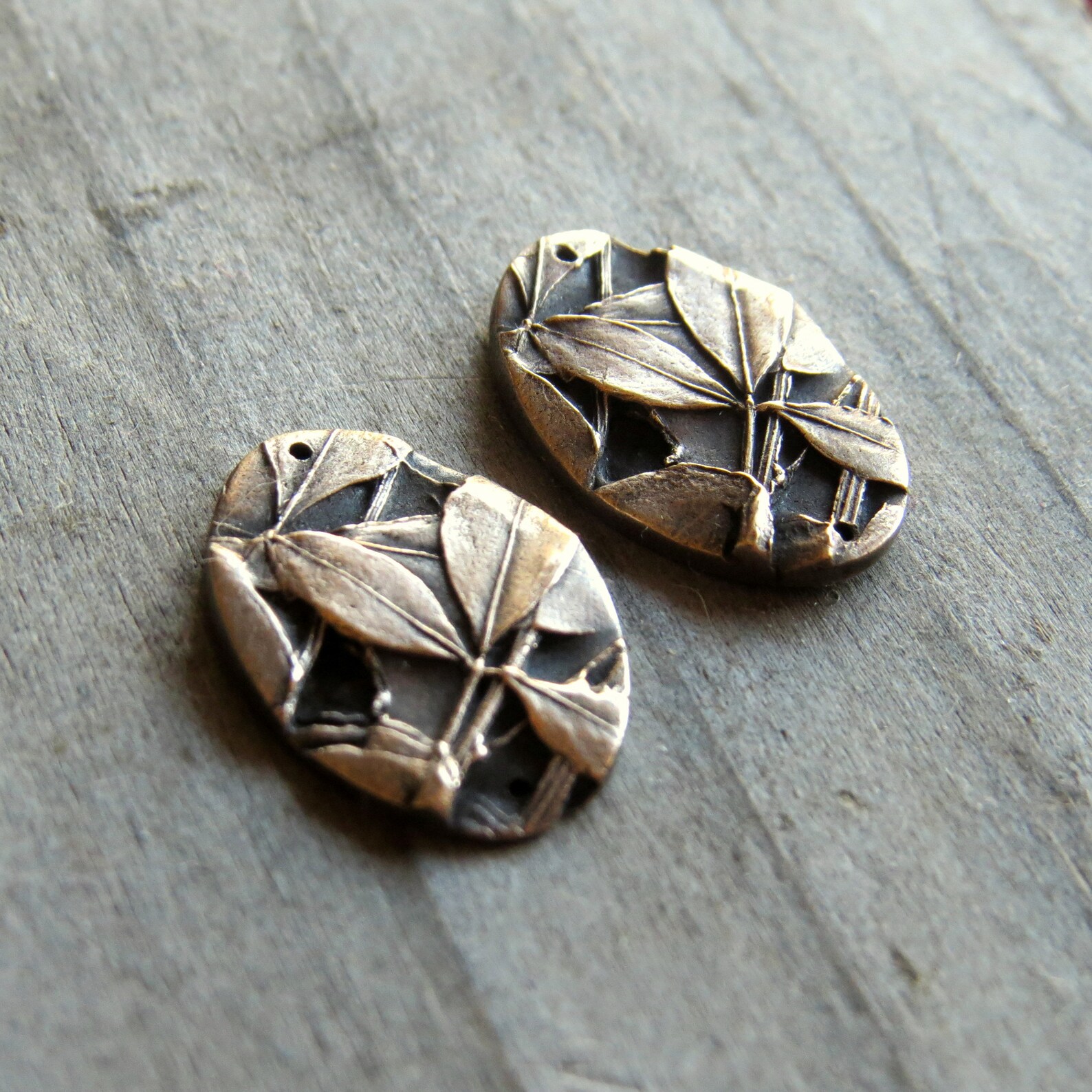 Leaf Woodland Jewelry Links, Artisan Findings, Organic Patina Charms