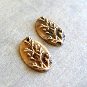 Branch Jewelry Links, Fern Earrings, Artisan Findings, Organic Patina Charms, Handmade Bronze Rustic Findings, Rustic Charms