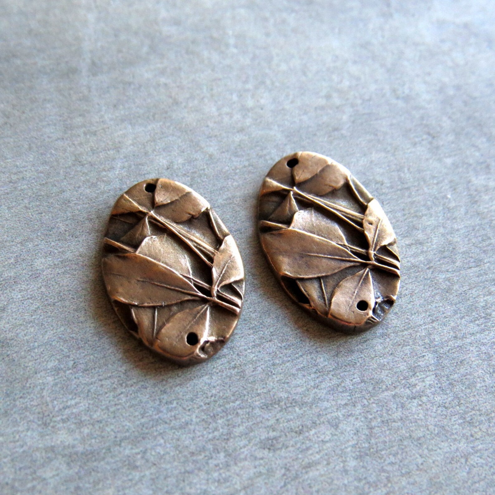 Leaf Woodland Jewelry Links, Artisan Findings, Organic Patina Charms