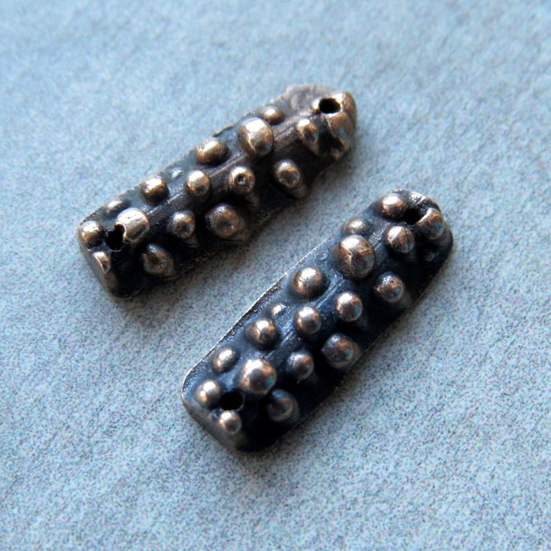 Dotted Jewelry Links, Artisan Findings, Organic Patina Charms, Handmade Bronze Rustic Findings