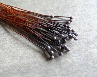 Handmade Black Head Pins, Copper Head Pins, Black Headpins, Black Ball Headpins, 22 or 24 gauge x 30, Artisan Findings, Artisan Headpins