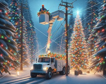 10 PACK: Personalized Linemans Wonderland #2 Holiday Christmas Greeting Cards Power Company Electric Cooperatives, Electrical Contractors