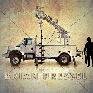 Lineman-Operator Digger/Auger Truck Art Print Poster Personalized with your Text - NICE GIFT IDEA!