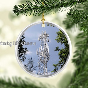 Communications Cell Tower Climber or Tech Ceramic Christmas Tree Ornament - Telecommunications Technician Holiday Gift