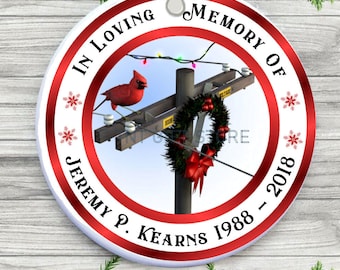 Memorial Tree Ornaments - Power Lineman - Electrician - Electrical Engineer PERSONALIZED: Our Hearts - My Heart - Loving Memory