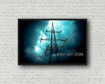 As The Storm Rolls In Art Print. Transmission Lines. Lineman Gift Size 11 x 17 HIGH GLOSS and Beautiful! On Sale