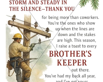 PACK of 10: Power Lineman "BROTHERS KEEPER" Thank you from Boss, Crew Leader, etc. Power companies, utilities, electric cooperatives.