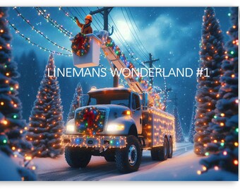 10 PACK: Personalized Linemans Wonderland 1 & 2 Holiday Christmas Greeting Cards Power Company Electric Cooperatives, Electrical Contractors