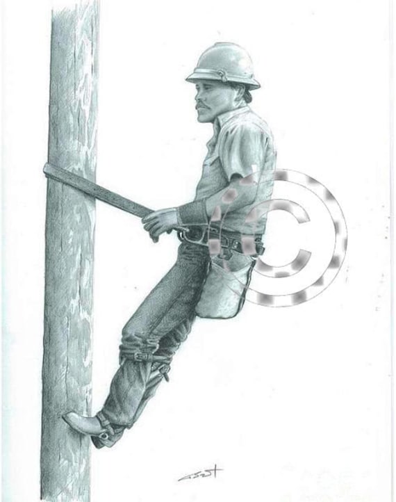 Choice of Three Power Lineman Pencil Drawings Prints. Drawn by a Lineman -   Canada