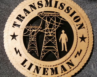 TRANSMISSION Lineman Gift - Power Distribution 12 inch diameter Wall Plaque - Free Shipping.