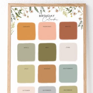 Birthday Calendar, Birthday calendar wall art, Calendar Planner Printable, Birthday Print, Printable birthday chart, Perpetual calendar.